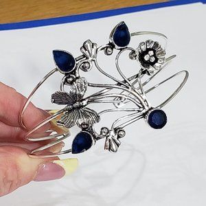Topaz bracelet, 925 silver blue topaz flower butterfly adjustable bracelet